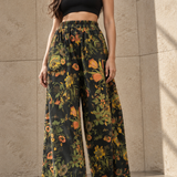Botanical Print Wide-Leg Pants