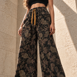 Floral Wide-Leg Drawstring Pants