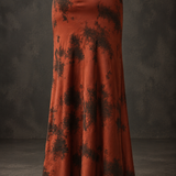 Burnt Sienna Shadow-Tie Maxi Skirt