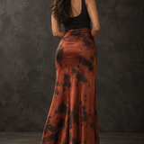 Burnt Sienna Shadow-Tie Maxi Skirt