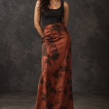 Burnt Sienna Shadow-Tie Maxi Skirt