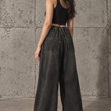 Washed Black Cargo Wide-Leg Pants