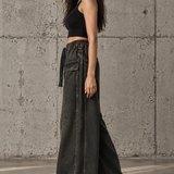 Washed Black Cargo Wide-Leg Pants