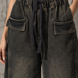 Washed Black Cargo Wide-Leg Pants
