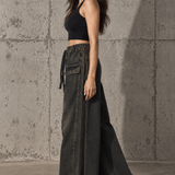 Washed Black Cargo Wide-Leg Pants