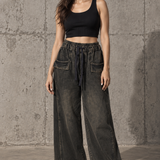 Washed Black Cargo Wide-Leg Pants