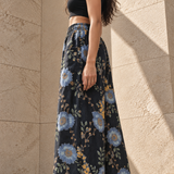 Blue Floral Wide-Leg Pants