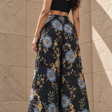 Blue Floral Wide-Leg Pants