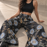 Blue Floral Wide-Leg Pants