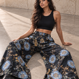 Blue Floral Wide-Leg Pants