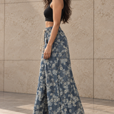 Indigo Wash Floral Wide-Leg Pants