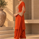 Rust Orange Gota Embroidered Kurta Patiala Set