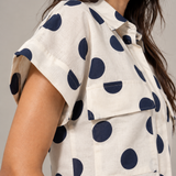 White Navy Polka Dot Boxy Crop Shirt