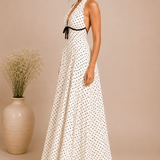 Ivory Pearl Polka Dot Halter Maxi Dress