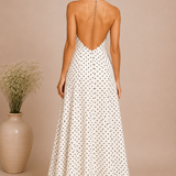 Ivory Pearl Polka Dot Halter Maxi Dress
