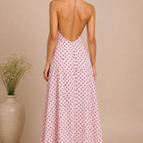 Blush Pink Polka Dot Halter Maxi Dress