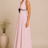 Blush Pink Polka Dot Halter Maxi Dress