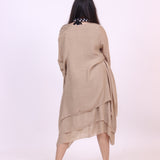 Brown Elegant Dress Co-ord Set With Shrug
