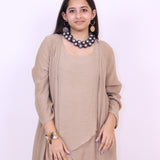 Brown Elegant Dress Co-ord Set With Shrug