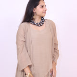 Brown Elegant Dress Co-ord Set With Shrug