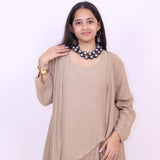 Brown Elegant Dress Co-ord Set With Shrug