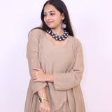 Brown Elegant Dress Co-ord Set With Shrug