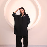 Black collar long tunic top
