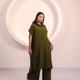 Olive Green Button Tunic Co-ord Set