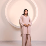 Soft Beige Flow Longline Collar Co-ord Set