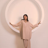 Soft Beige Flow Longline Collar Co-ord Set