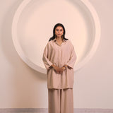 Soft Beige Flow Longline Collar Co-ord Set