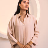 Soft Beige Flow Longline Collar Co-ord Set