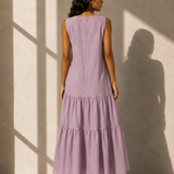 Lilac Embroidered Tiered Maxi Dress