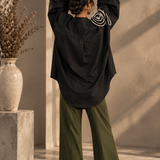 Black Spiral Ruffle Blouse