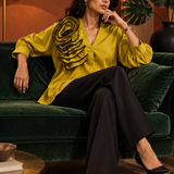 Chartreuse Spiral Ruffle Blouse