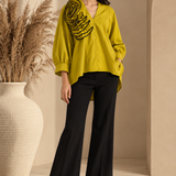 Chartreuse Spiral Ruffle Blouse
