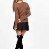 Mocha Ribbed Knit Two Piece Top Set