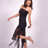 Black Gradient Lycra Mesh Strapless Dress