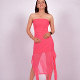 Pink Gradient Lycra Mesh Strapless Dress