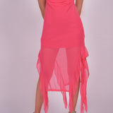 Pink Gradient Lycra Mesh Strapless Dress