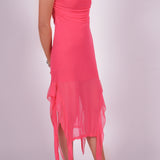 Pink Gradient Lycra Mesh Strapless Dress