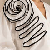 White Spiral Ruffle Blouse