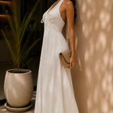 Ivory Jacquard Halter Maxi Dress