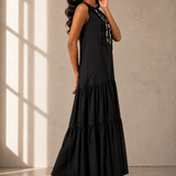 Black Embroidered Tiered Maxi Dress