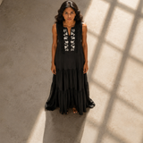 Black Embroidered Tiered Maxi Dress