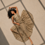 Khaki Embroidered Tiered Maxi Dress