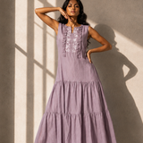 Lilac Embroidered Tiered Maxi Dress
