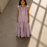 Lilac Embroidered Tiered Maxi Dress