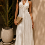 Ivory Jacquard Halter Maxi Dress