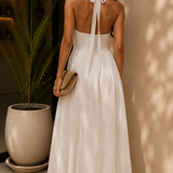 Ivory Jacquard Halter Maxi Dress